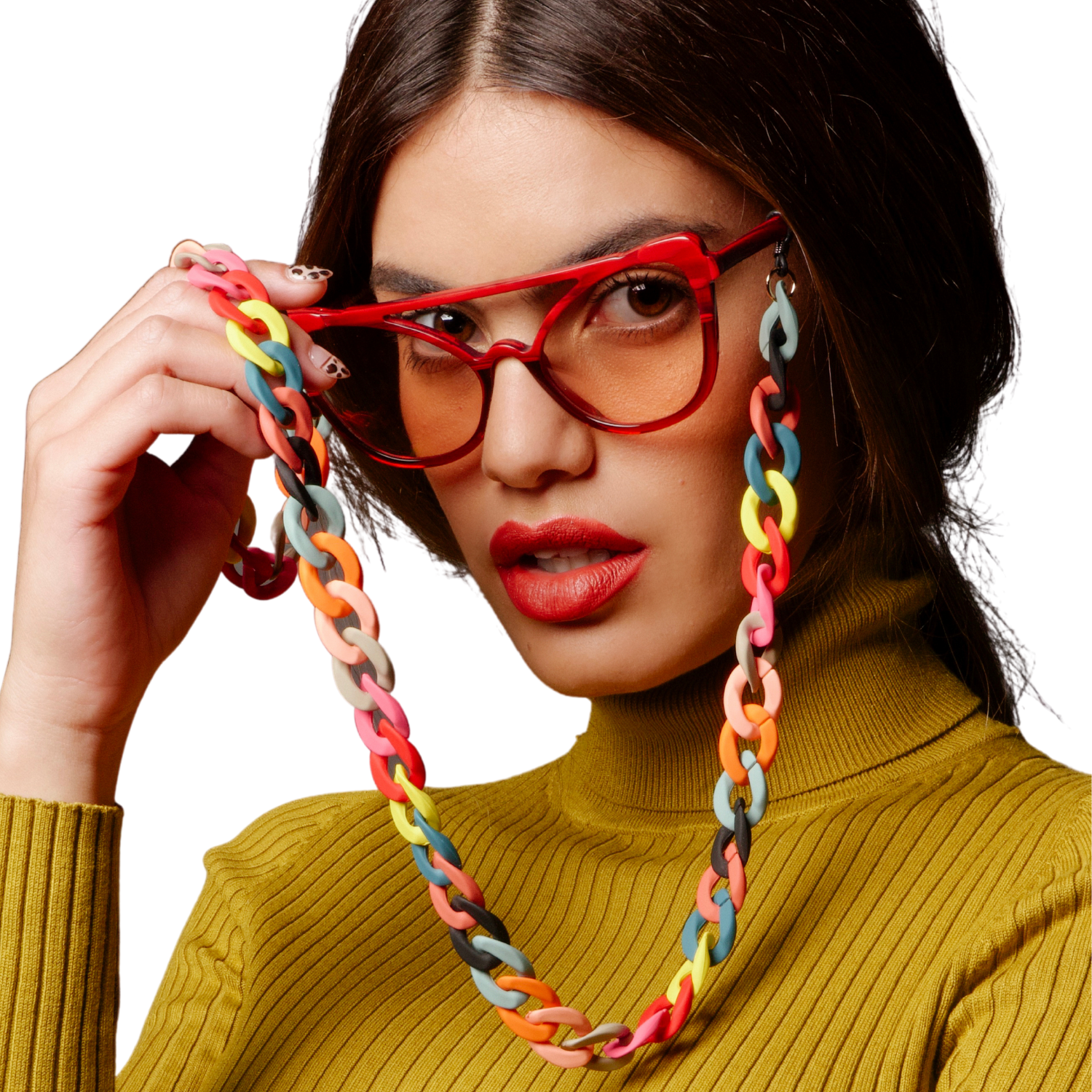 KALEOS Brown Square Resin Chain glasses chain